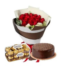 12 Red Roses with Cake & Chocolate