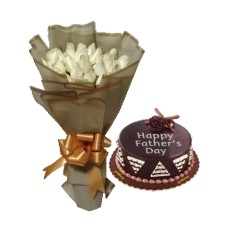 24 Pcs White Rose With All About Chocolate Cake by Goldilocks