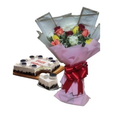 12 Mixed Color Roses with Cookies and Cream Dedication by Red Ribbon Cake