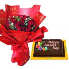 12 Red Roses in Bouquet with Goldilocks Cake