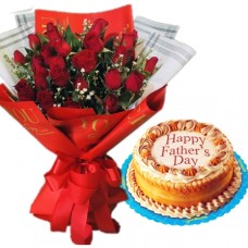 24 Red Roses in Bouquet with Goldilocks Cake