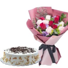 Red and White Rose With Choco Cashew Torte by Contis Cake