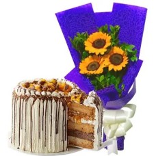 3 Sunflower Bouquet with Contis Cake
