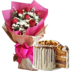 6 Pieces Red Roses with Mango Bravo Cake by Conti's
