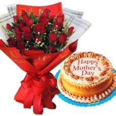 24 Red Roses in Bouquet with Goldilocks Cake