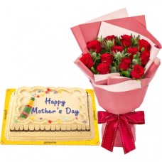 12 Red Roses with Marble Chiffon Cake By Goldilocks