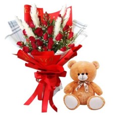 24pcs Red Rose Bouquet With Small Bear