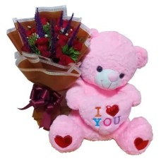 2 Feet Giant Teddy w/ 12 Red Rose Bouquet