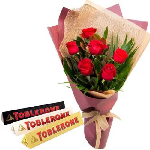 Half Dozen Red Rose with Toblerone Chocolate