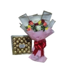 12 PCS Mixed Color Rose Bouquet With Ferrero Chocolate