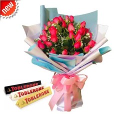 24Pcs Red Rose Bouquet With 3 Bar Toblerone Chocolate