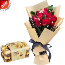 1 Dozen Red Rose Bouquet With Ferrero Chocolate