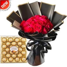 12 Red Roses with Ferrero Chocolate Box