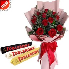 12 Red Roses with Toblerone Chocolate