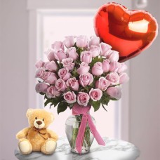 Unique Moments (12 Roses + Balloon + Teddy Bear)