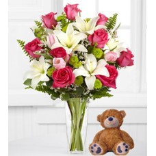 Hugs From Far Away (10 Roses + Teddy Bear (Bouquet)Us)