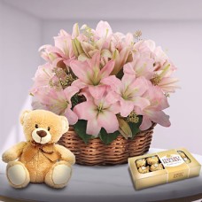 Special Detail (12 Liliums + Teddy Bear + Chocolates)