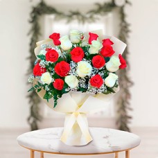 White & Red (12 Roses Bouquet)