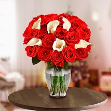 Roses and Callas Bouquet (12 Roses + 6 Calla Lilies)