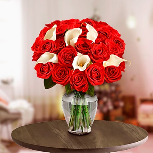 Roses and Callas Bouquet (12 Roses + 6 Calla Lilies)