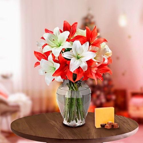 Lily & Holidays (3 Lilies stems+ Box of Chocolates)