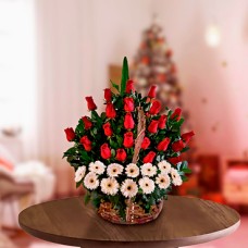 Holiday Love Basket (12 Roses + 6 Gerbera Daisies)