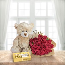 Charming Passion (24 Roses + Teddy bear)
