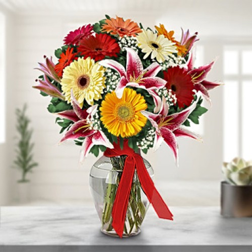 Flower Words (2 Lilies stems + 5 Gerbera Daisies)