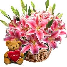 Romantic Lilies (3 Lilies Stems + FREE TEDDY BEAR)