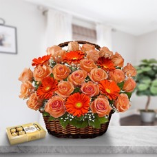 Basket To Love (18 Roses + 3 Gerberas + CHOCOLATES)