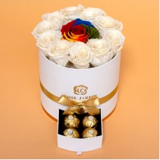 ForeverRoses Rainbow Rose with White Roses