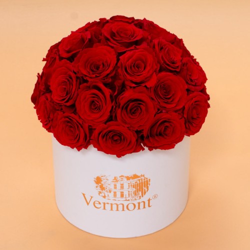 Red ForeverRoses in Round White Box