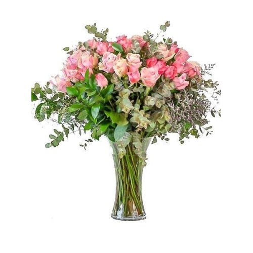 Pink or Pastel Rose Vase (Small (12 Roses))