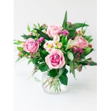 Pink Roses in a Glass Vase (Small (6 Roses) (As Shown))