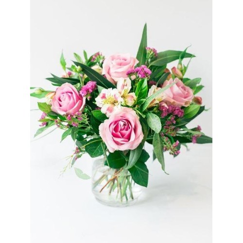 Pink Roses in a Glass Vase (Small (6 Roses) (As Shown))