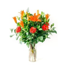 Lilies and Roses in a Vase (Small (6 Roses & 6 Lilies) (As Shown))