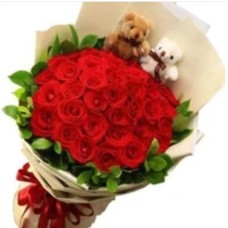 Exclusive Ruby Rose Bouquet With Bears (premium)