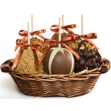 Five Caramel Apples in a Basket