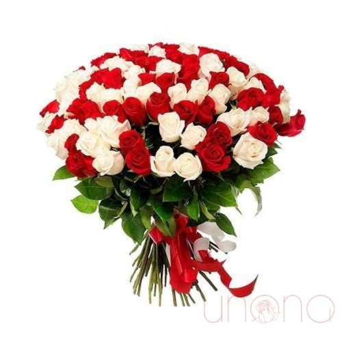 Marvelous Red and White Roses Bouquet