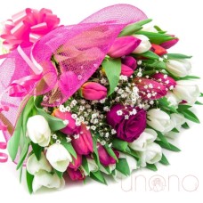Queen Rose Among Tulips Bouquet