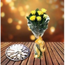 Kaju Burfi With Roses (1 Kg Kaju Burfi with 12 Roses)