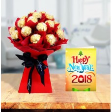 Ferrero Rocher Bouquet With New Year Greeting Card (16 Pc Ferrero Rocher Bouquet with New Year Greeting Card)