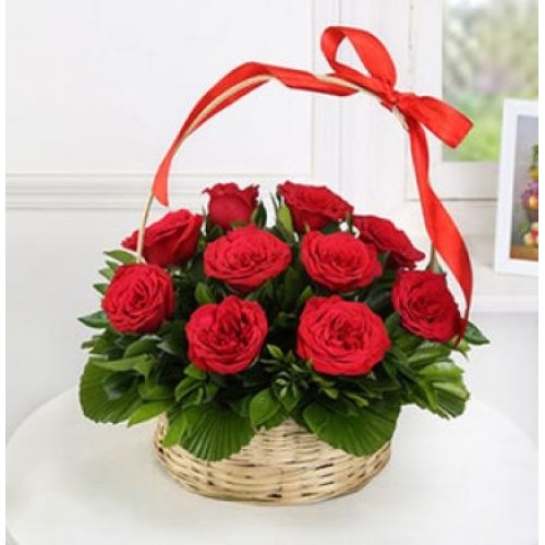 Valentine Red Roses Basket