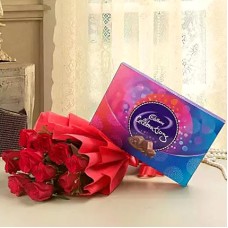 Valentine Roses with Chocolate (18 Red Roses with Cadbury Celebration (168 gm))