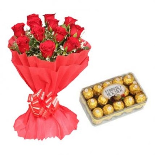 Valentine Roses with Ferrero Rocher (18 Red Roses & 16 Pcs Ferrero Rocher)