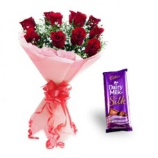 Roses with Cadbury Dairy Milk Silk (12 Red Roses & 2 Cadbury Dairy Milk Silk(150 gm))