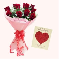 Valentine Card & Red Roses (1 V-Day Card & 12 Red Roses)