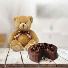Teddy With 5 Star cake (14-18 Inch Teddy with 1 Kg Chocolate Truffle 5 Star cake)