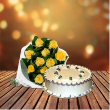 Vanilla Cake & Yellow Roses (1 Kg Vanilla Cake & 12 Roses)