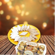 Kaju Burfi & Ferrero Rocher Chocolates (1/2 Kg Kaju Burfi with 16 pc Ferrero Rocher Box)